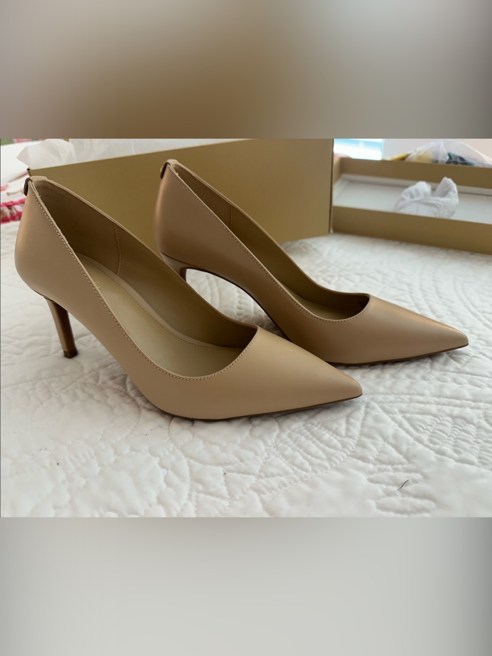 Michael Kors Light Blush Pointed-Toe Leather Pumps